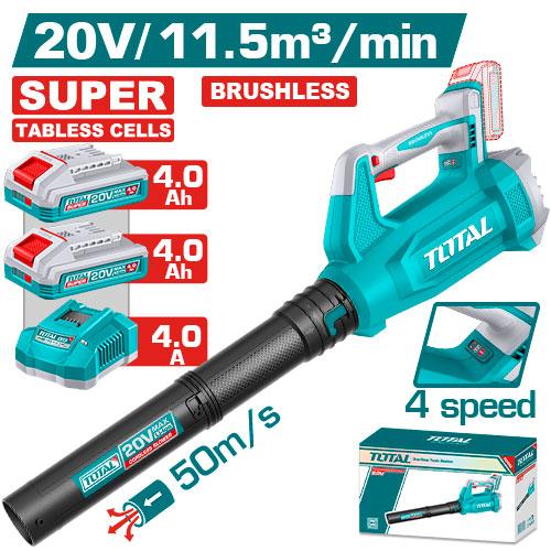 Sopladora inalambrica 20V capacidad de soplado: 11.5M3/MIN 4 velocidades incluye 2 baterias 4.0AH y 1 cargador super tabless cells