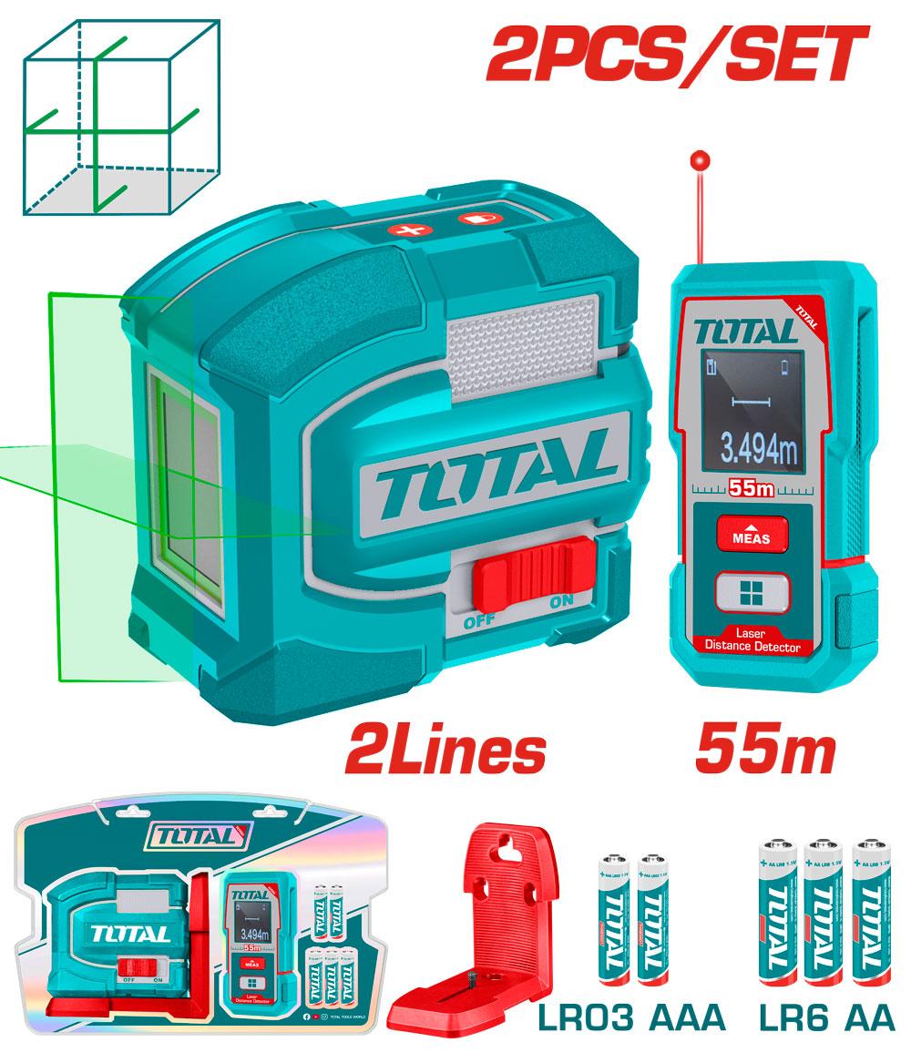 KIT DE NIVEL LASER 0-35M LUZ VERDE 2 LINEAS(TLL156601) + MEDIDOR DE DISTANCIAS LASER 55MTS (TMT550166) INDUSTRIAL TOTAL (TLL260403) Item: 23894
