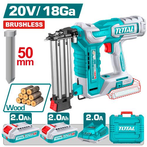 CLAVADORA INALAMBRICA MADERA 50MM 20V INCLUYE 2 BATERIAS 2.0AH , CARGADOR Y ACCESORIOS INDUSTRIAL SUPER TOTAL (UTCBNLI500857) Item: 23848