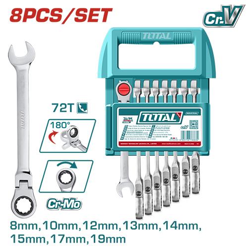 LLAVE MIXTA CON RACHE FLEXIBLE 8 - 19 MM JUEGO X 8 PZS INDUSTRIAL TOTAL (THT103RK586) Item: 23774