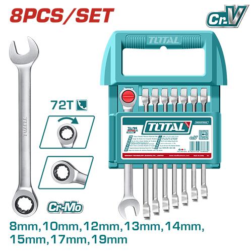 LLAVE MIXTA CON RACHE 8 - 19 MM JUEGO X 8 PZS INDUSTRIAL SUPER TOTAL (THT103RK086) Item: 23843