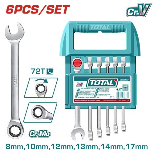 LLAVE MIXTA CON RACHE 8 - 17 MM JUEGO X 6 PZS INDUSTRIAL SUPER TOTAL (THT103RK066) Item: 23842