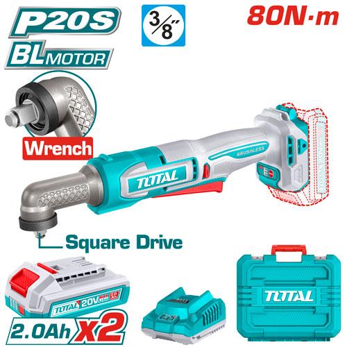 ATORNILLADOR DE IMPACTO DE ANGULO 3/8"" 20V 80NM INCLUYE 2 BATERIAS 2.0AH Y CARGADOR INDUSTRIAL SUPER TOTAL (UTAIWLI208) Item: 23802