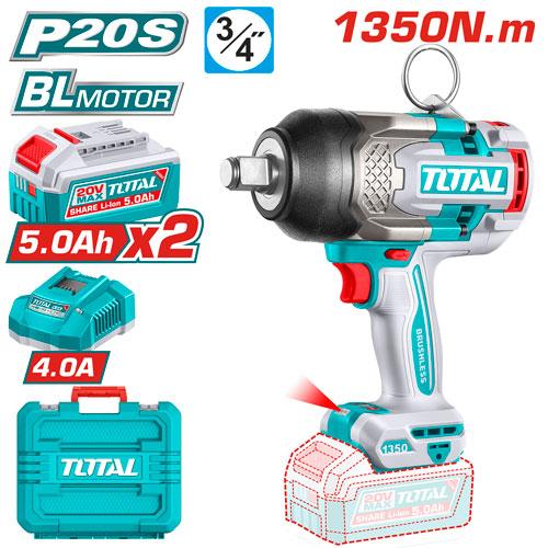 PISTOLA IMPACTO INALAMBRICA 3/4"" 20V 1350NM INCLUYE 2 BATERIAS 5.0AH 1 CARGADOR INDUSTRIAL SUPER TOTAL (UTIWLI201356) Item: 23733