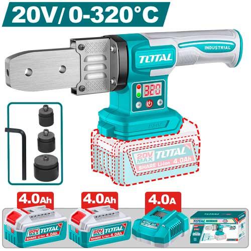 POLIFUSOR DIGITAL PARA TUBO PVC INALAMBRICO 20V 0-320° (20-25-32MM) INCLUYE 2 BATERIAS 4.0AH, 1 CARGADOR Y ACCESORIOS SUPER TOTAL (UTWTLI20182) Item: 23731