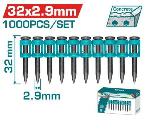 CLAVOS DE DISPARO CONTINUO 32X2.9MM PARA CONCRETO SUPER TOTAL (TAC02321)(CAJA POR 1000) Item: 23729
