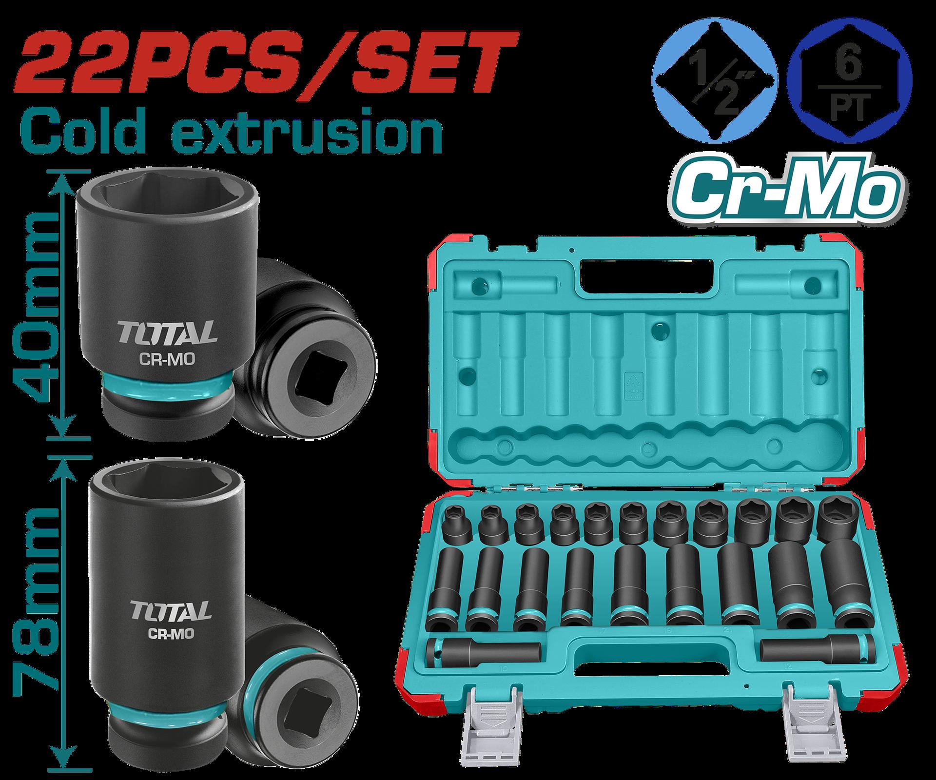 COPAS DE IMPACTO 1/2 INDUSTRIAL LARGO 40 MM JUEGO X 22PZS 10 - 24 MM TOTAL (THKISD12221L) Item: 23659