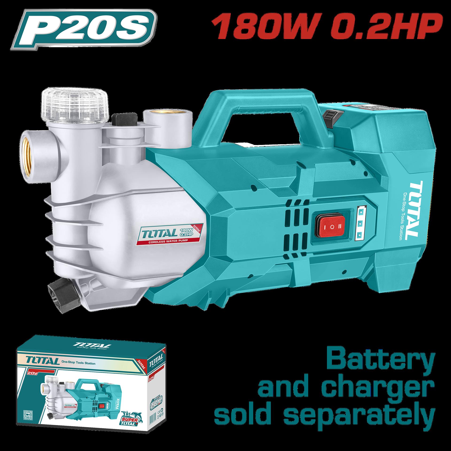 ELECTROBOMBA INALAMBRICA 20V 0.2HP 180W 47L/MIN BATERIA Y CARGADOR SE VENDEN POR SEPARADO SUPER TOTAL (TGWPLI201801) Item: 23413