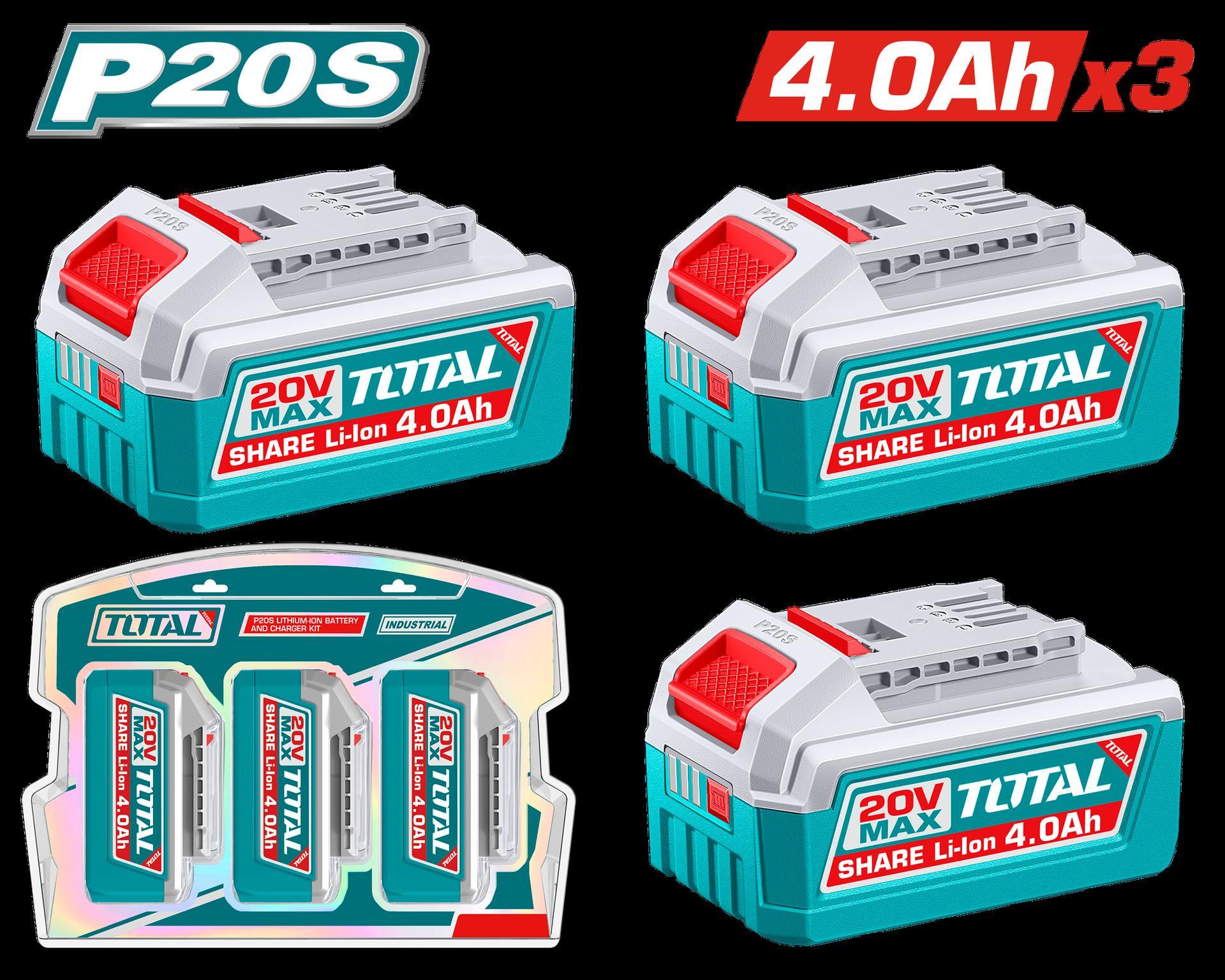 KIT DE 3 BATERIAS 20V 4.0AH INDUSTRIAL ION LITHIUM INDUSTRIAL SUPER TOTAL (TOSLI251296) Item: 23239