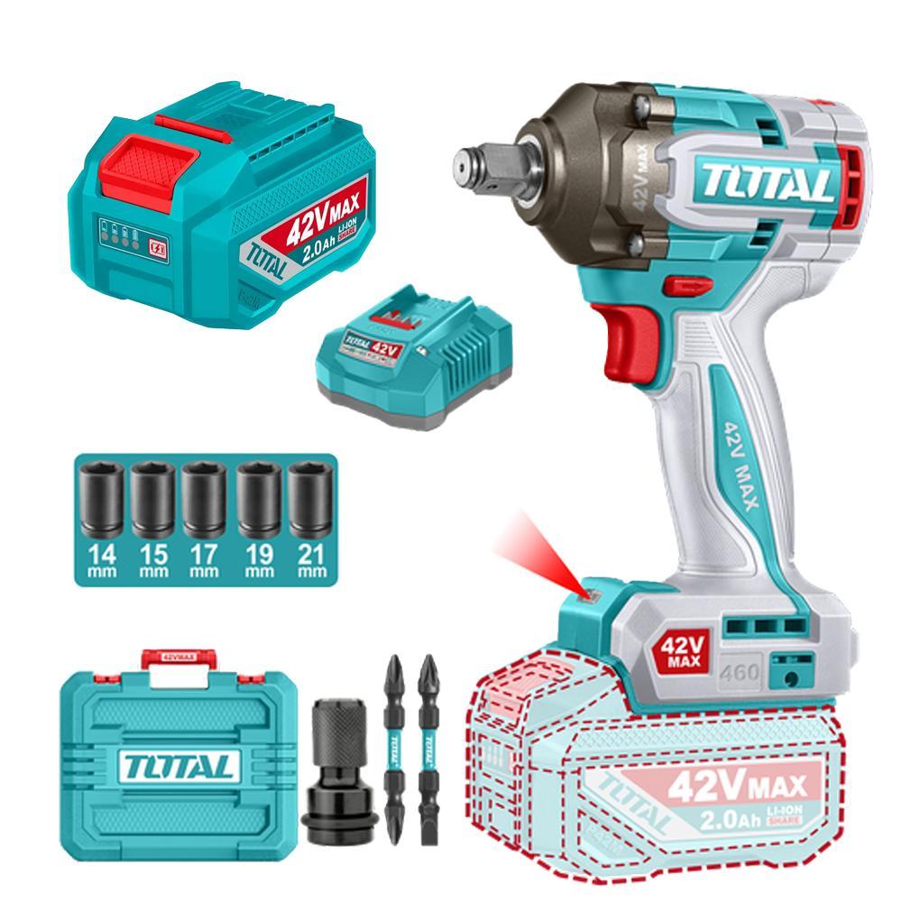 PISTOLA IMPACTO INALAMBRICA 1/2"" 42V 460NM CAJA PLASTICA INCLUYE 2 BATERIA, 1 CARGADOR Y ACCESORIOS SUPER TOTAL INDUSTRIAL (UTIWLI42462) Item: 23381